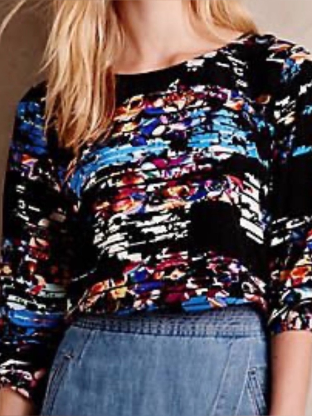Anthropologie Yumi Kim Zama Silk Blouse in Black Multi